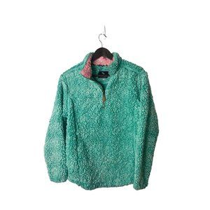 Simply Southern Teal Aqua Pink 1/4 Zip Sherpa Pullover Soft Fuzzy Long Sleeve‎ S